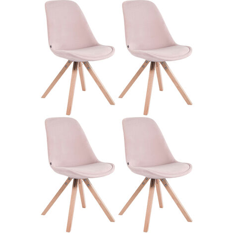 Lot de 4 Chaises de salle à manger Toulouse Velours Pieds carrés bois Rose Nature
