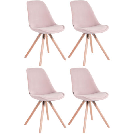 Lot de 4 Chaises de salle à manger Toulouse Velours Pieds ronds bois Rose Nature