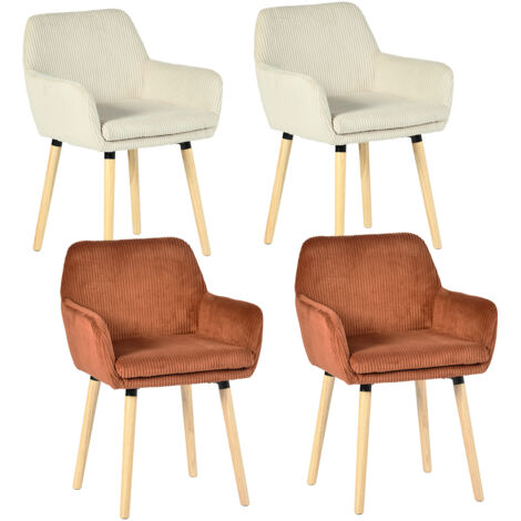 Lot de 4 chaises de salle à manger velours côtelé scandinave, ELIA