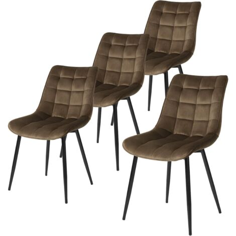 Lot de 4 Chaises de salle à manger WOLTU, Chaise de cuisine scandinaves en velours, Pieds en métal, Brun