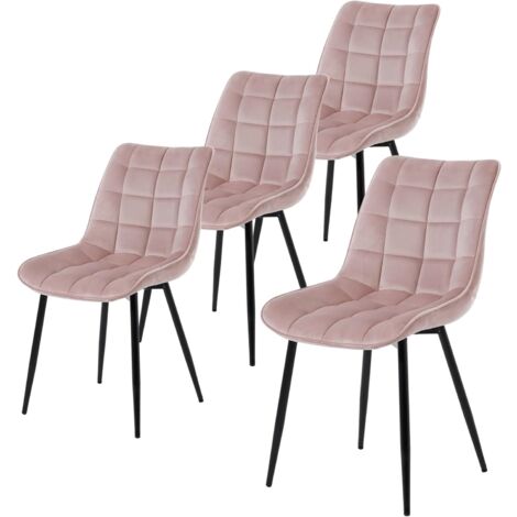 Lot de 4 Chaises de salle à manger WOLTU, Chaise de cuisine scandinaves en velours, Pieds en métal, Rose