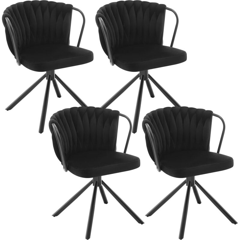 Woltu - Lot de 4 Chaises de Salle à Manger Fauteuil en Velours avec Dossier Tressé et Pieds en Métal, Chaise Scandinave,Noir