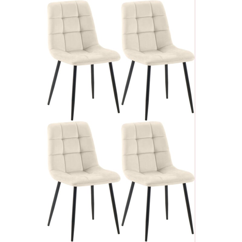CLP - Lot de 4 Chaises de salle à manger Antibes en Velours Pieds en métal Crème