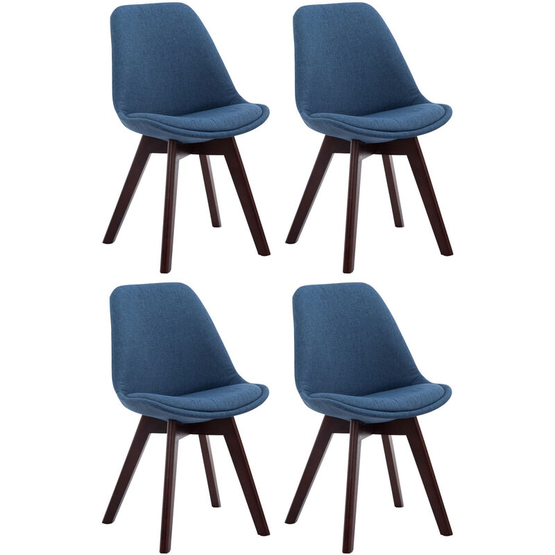 CLP - Lot de 4 chaises de salle à manger Borneo V2 en Tissu Bleu Noyer