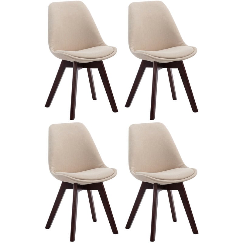 CLP - Lot de 4 chaises de salle à manger Borneo V2 en Tissu Crème Noyer