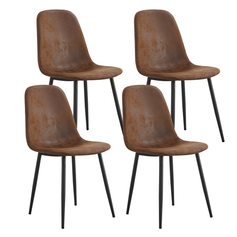 Fortuna Lai - Lot de 4 chaises de salle à manger - assise en daim artificiel avec pieds en acier noir - 45x43x87.5cm Marron