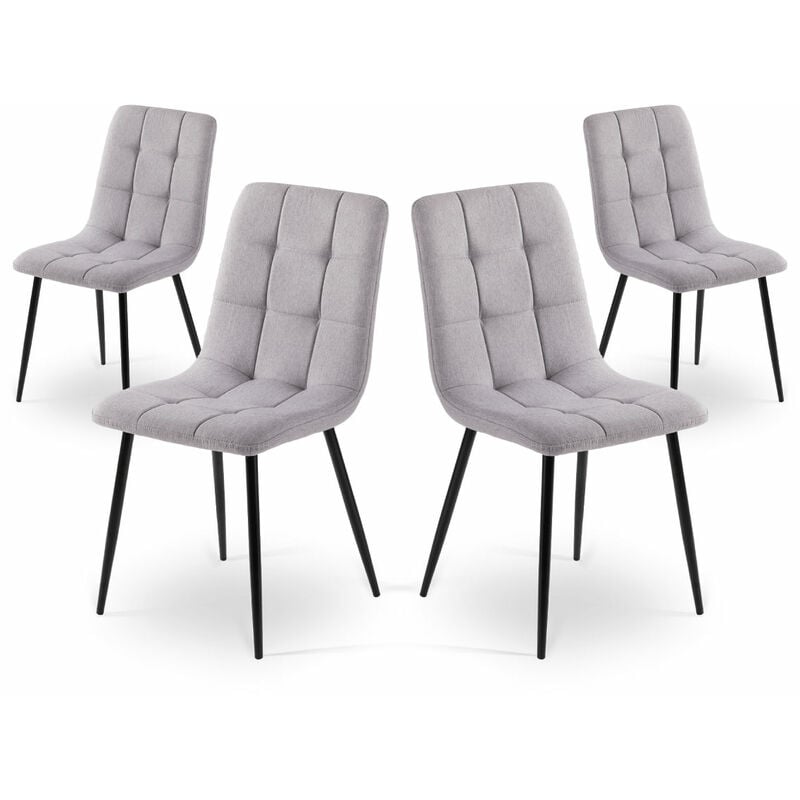 Mc Haus - Lot de 4 chaises de salle à manger, de bureau ou de salon avec dossier rembourré, gris clair, style élégant.