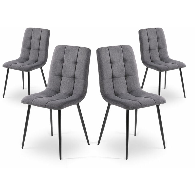 Mc Haus - Lot de 4 chaises de salle à manger, de bureau ou de salon avec dossier rembourré, gris foncé, style élégant.