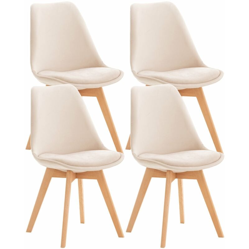 Décoshop26 - Lot de 4 chaises de salle à manger design scandinave en tissu velours beige pieds bois clair CDS10379