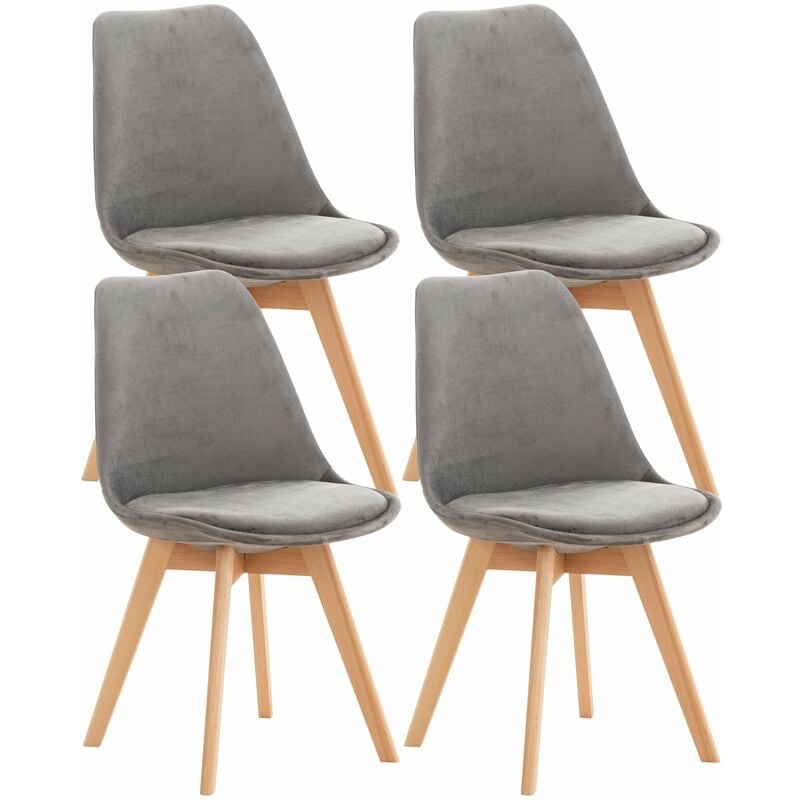 Lot de 4 chaises de salle à manger design scandinave en tissu velours gris pieds bois clair CDS10385