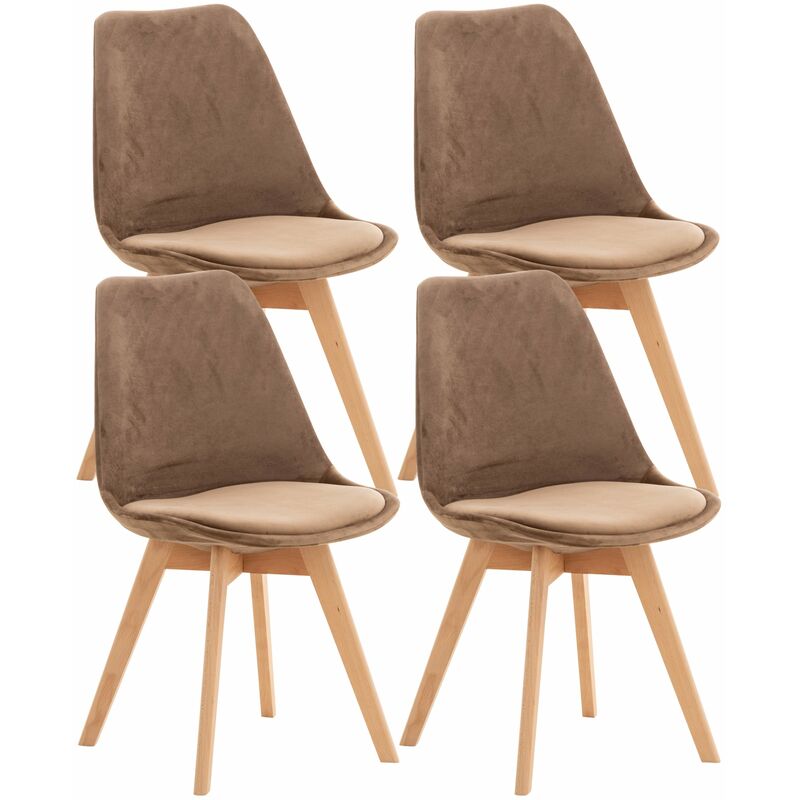 Décoshop26 - Lot de 4 chaises de salle à manger design scandinave en tissu velours marron pieds bois clair CDS10381