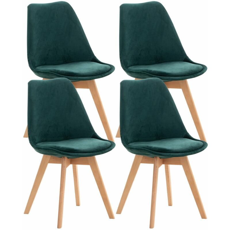 Décoshop26 - Lot de 4 chaises de salle à manger design scandinave en tissu velours vert pieds bois clair CDS10386