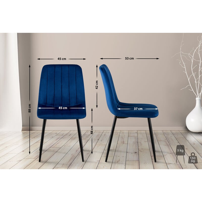 Ensemble de 4 chaises de Dijon bleu, velours