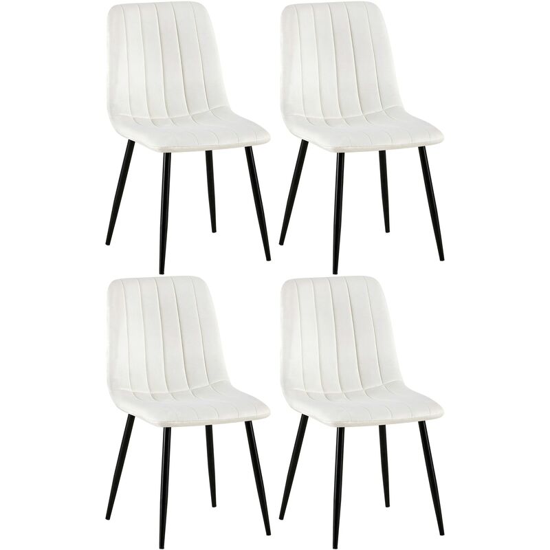 Lot de 4 Chaises de salle à manger Dijon avec Piètement en métal noir Blanc crème Velours