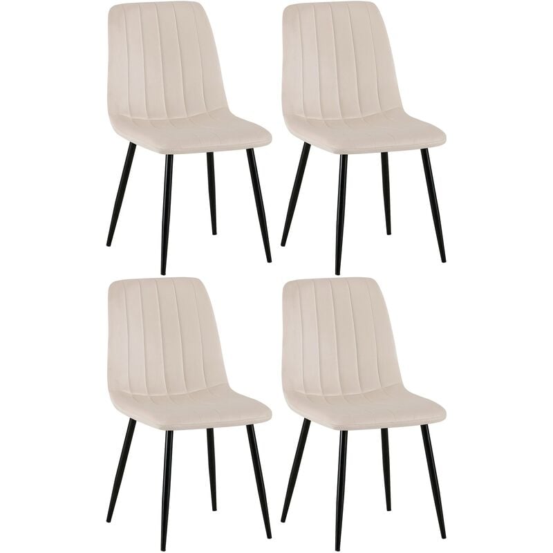 CLP - Lot de 4 Chaises de salle à manger Dijon avec Piètement en métal noir Crème Velours