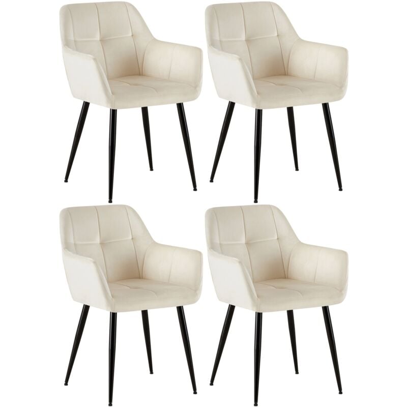 CLP - Lot de 4 Chaises de salle à manger Emia en Velours avec Piètement en Métal noir Crème Velours