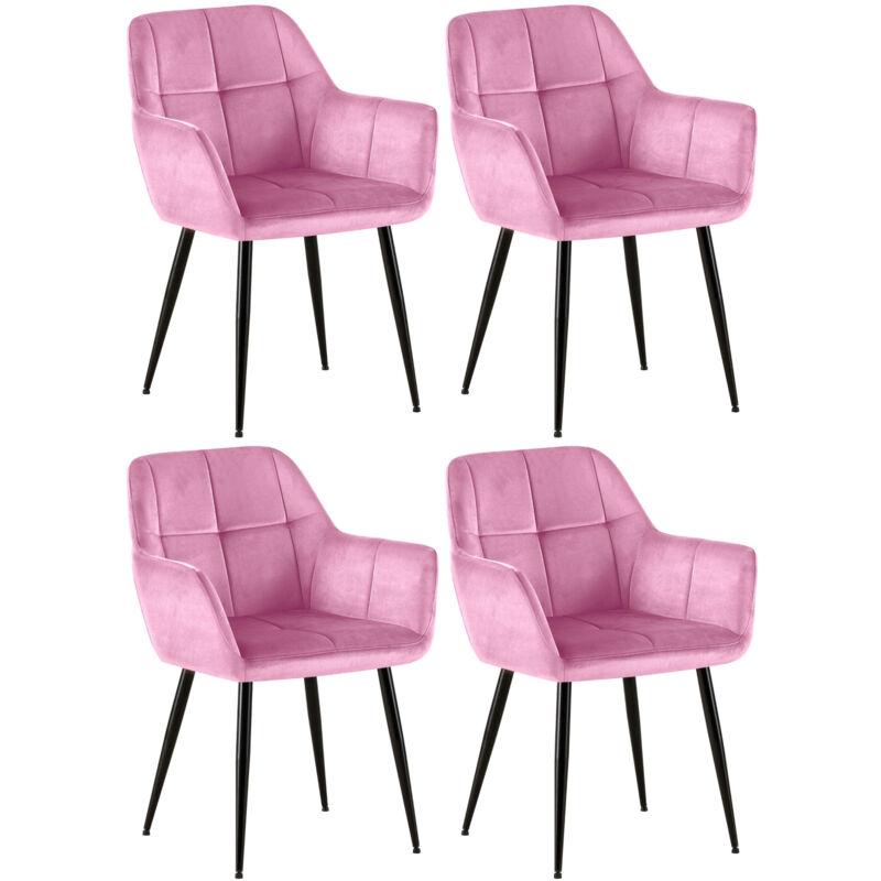 CLP - Lot de 4 Chaises de salle à manger Emia en Velours avec Piètement en Métal noir Rose Velours