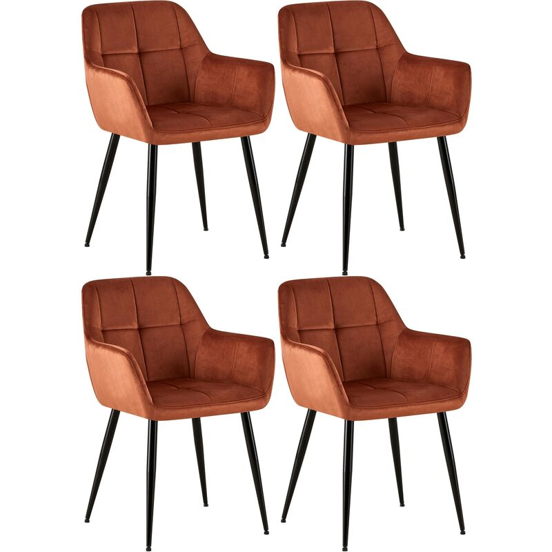 Lot de 4 Chaises de salle à manger Emia en Velours avec Piètement en Métal noir Marron Velours