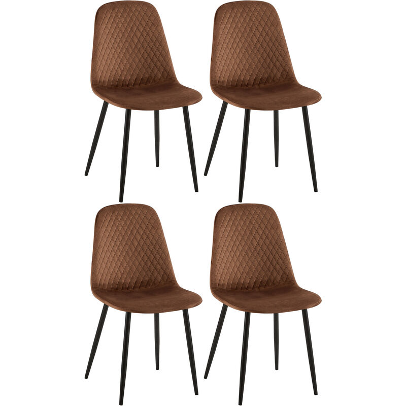 CLP - Lot de 4 Chaises de salle à manger Giverny avec Piètement en métal noir Marron Velours
