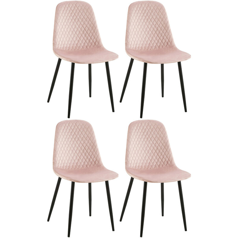 CLP - Lot de 4 Chaises de salle à manger Giverny avec Piètement en métal noir Rose Velours