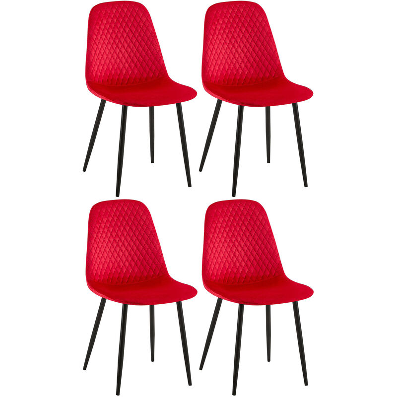 CLP - Lot de 4 Chaises de salle à manger Giverny avec Piètement en métal noir Rouge Velours