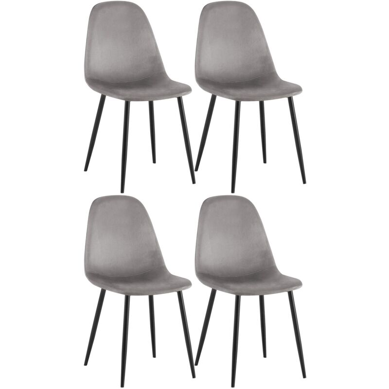 CLP - Lot de 4 Chaises de salle à manger Napier avec Piètement en métal noir Gris Velours