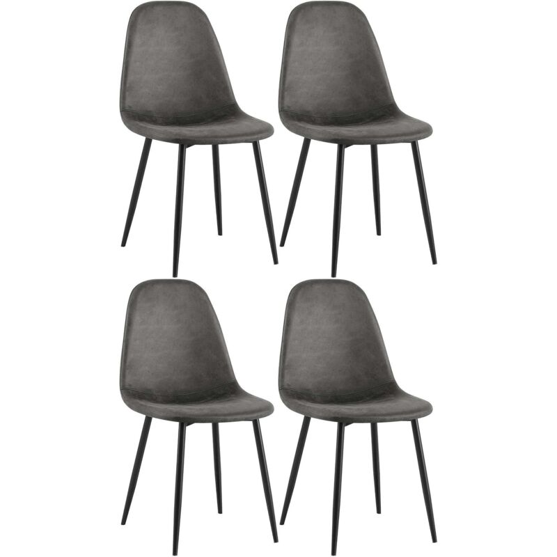 Lot de 4 Chaises de salle à manger Napier avec Piètement en métal noir Noir Similicuir