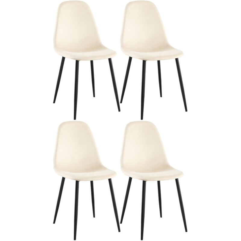 CLP - Lot de 4 Chaises de salle à manger Napier avec Piètement en métal noir Crème Velours