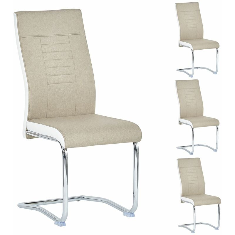 Idimex - Lot de 4 chaises de salle à manger alba, en tissu - Beige et blanc