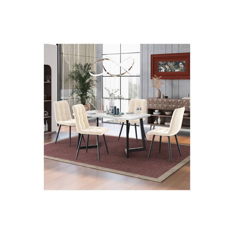 Modernluxe - Lot de 4 Chaises de salle à manger - structure en métal - tissu en velours - beige