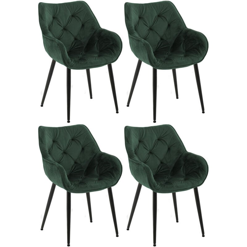 Lot de 4 Chaises de salle à manger Tanna en Velours Piètement en Métal noir Vert