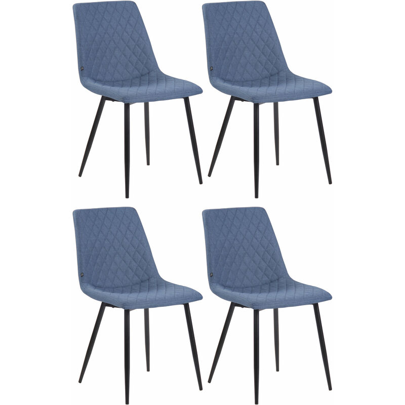 CLP - Lot de 4 chaises de salle à manger Telde en tissu avec Piètement en Métal noir mat Bleu