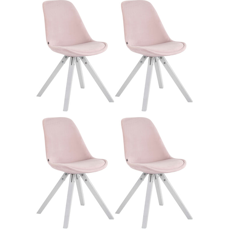 CLP - Lot de 4 Chaises de salle à manger Toulouse Velours Pieds carrés bois Rose Blanc