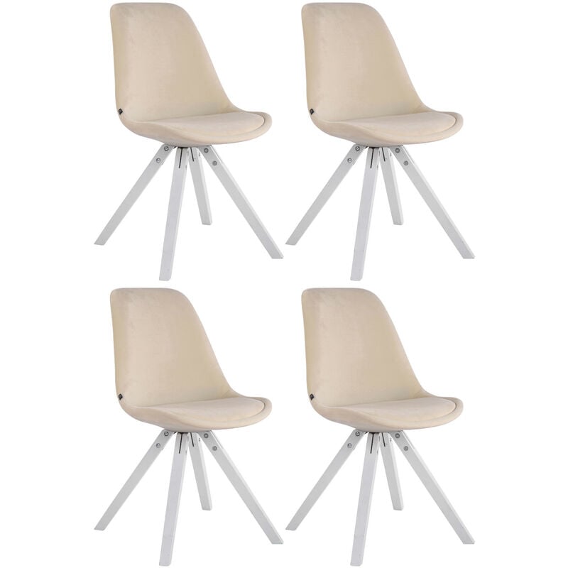 CLP - Lot de 4 Chaises de salle à manger Toulouse Velours Pieds carrés bois Crème Blanc