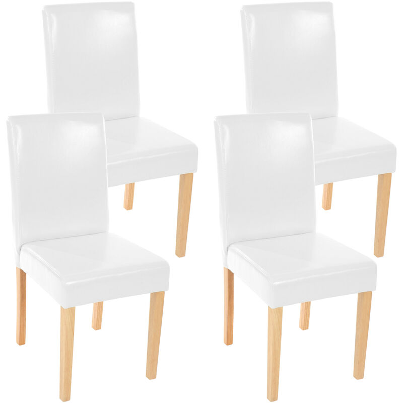 Mendler - Lot de 4 chaises de séjour Littau, simili-cuir, blanc, pieds clairs