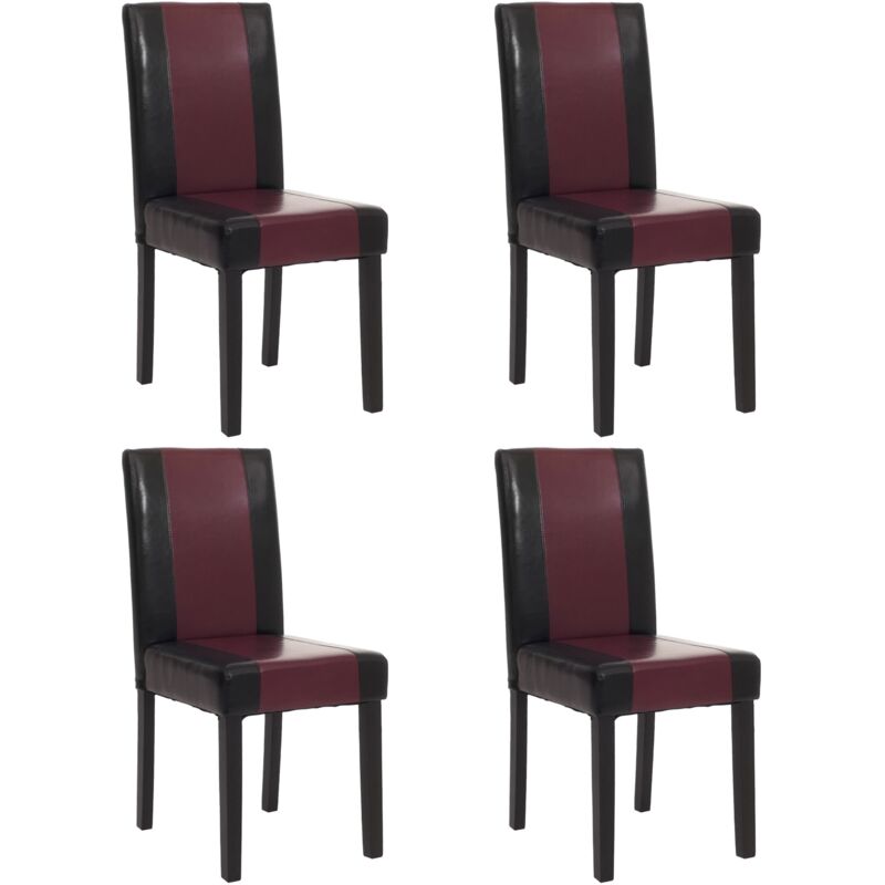 HHG - Lot de 4 chaises de séjour Littau, simili-cuir, noir-rouge, pieds foncés