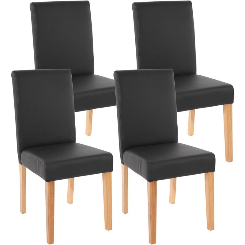HHG - Lot de 4 chaises de séjour Littau, simili-cuir, noir mat, pieds clairs