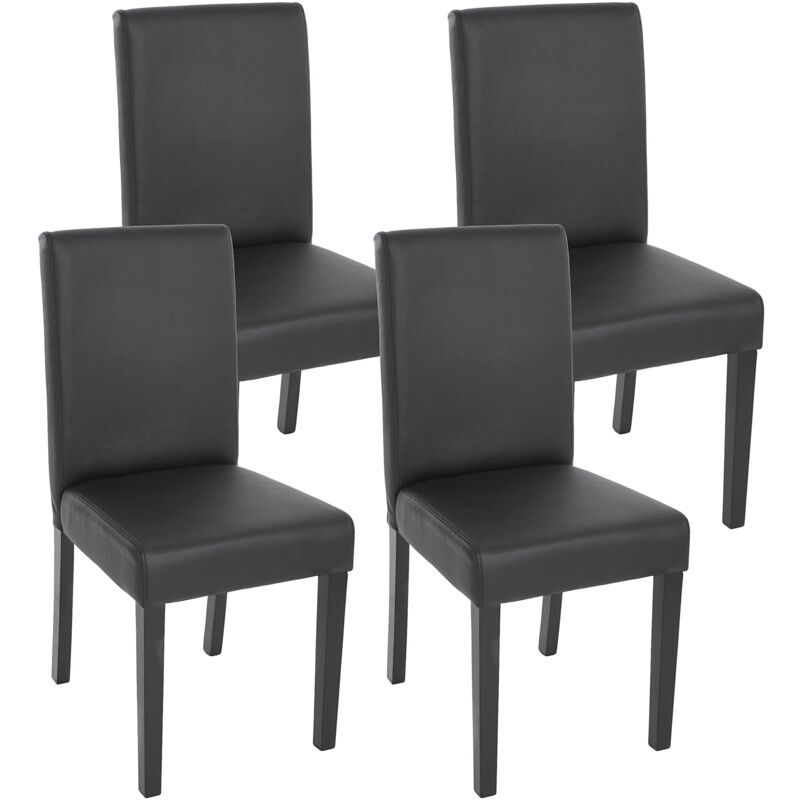 Lot de 4 chaises de séjour Littau, simili-cuir, noir mat, pieds foncés