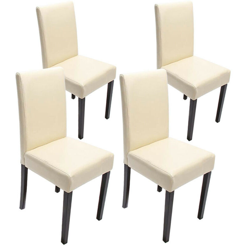 Mendler - Lot de 4 chaises de séjour Littau, cuir reconstitué, crème, pieds foncés
