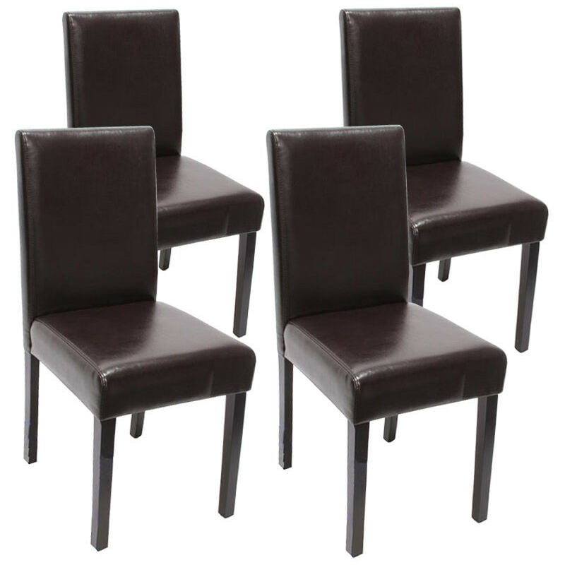 Lot de 4 chaises de séjour Littau, cuir reconstitué, marron, pieds foncés