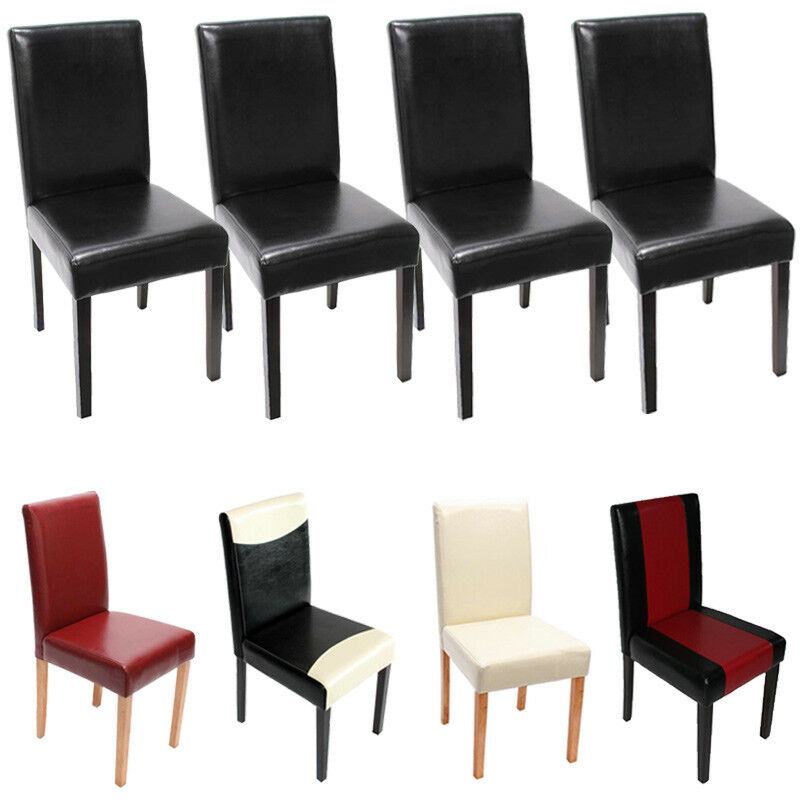 Lot de 4 chaises de séjour Littau, cuir reconstitué, noir, pieds foncés