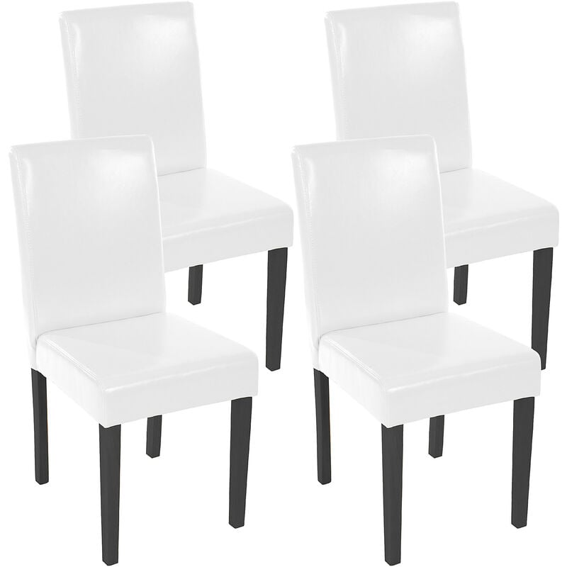 Lot de 4 chaises de séjour Littau, simili-cuir, blanc, pieds foncés