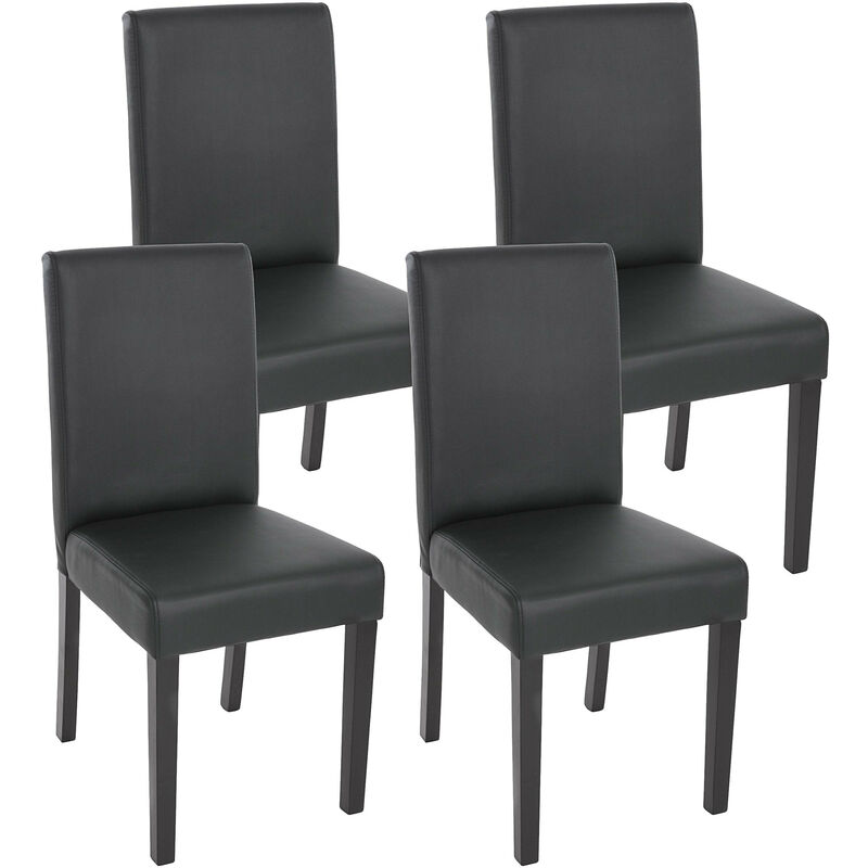 Mendler - Lot de 4 chaises de séjour Littau, simili-cuir, noir mat, pieds foncés