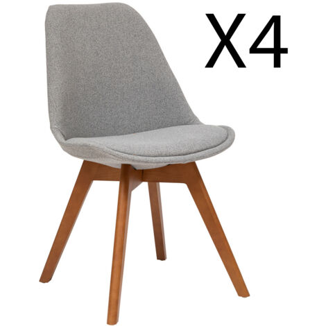 Lot de 4 chaises de table en tissu polyester gris avec pieds en bois foncé - Longueur 48 x Profondeur 55.2 x Hauteur 79.5 cm -PEGANE-