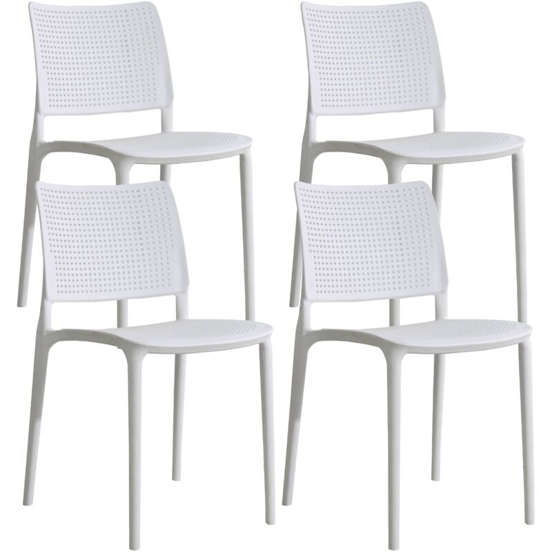 Lot de 4 chaises de terrasse blanches en plastique