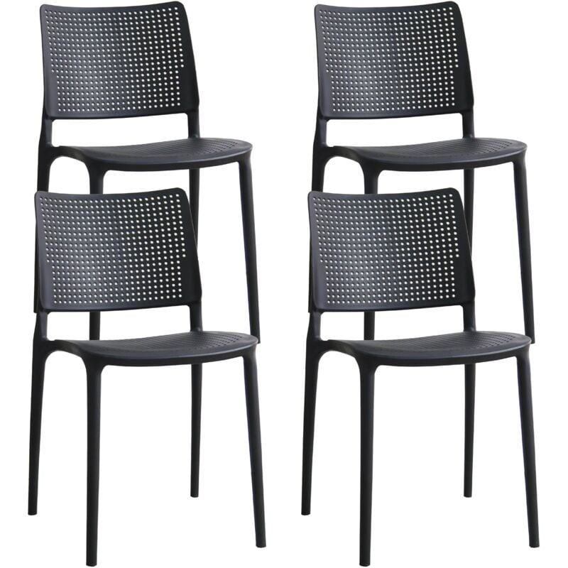 Lot de 4 chaises de terrasse noires en plastique
