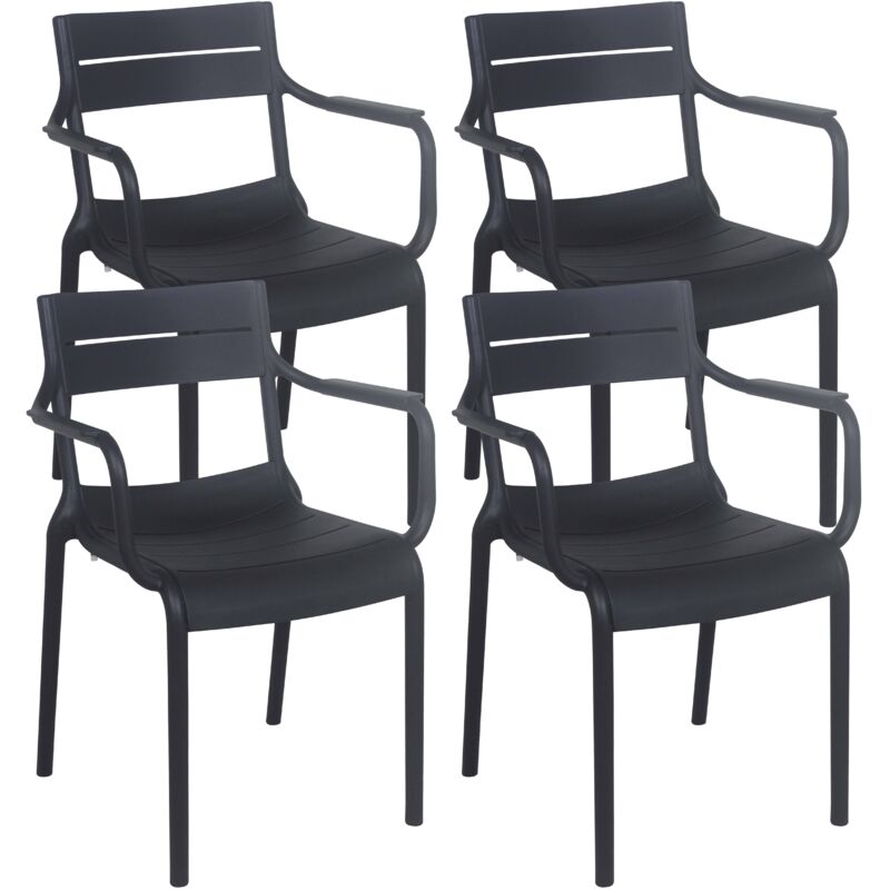 Oviala - Lot de 4 fauteuils de terrasse en plastique noir