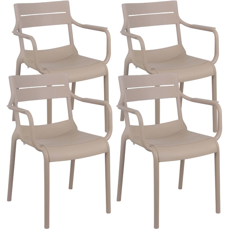 Lot de 4 fauteuils de terrasse en plastique beige