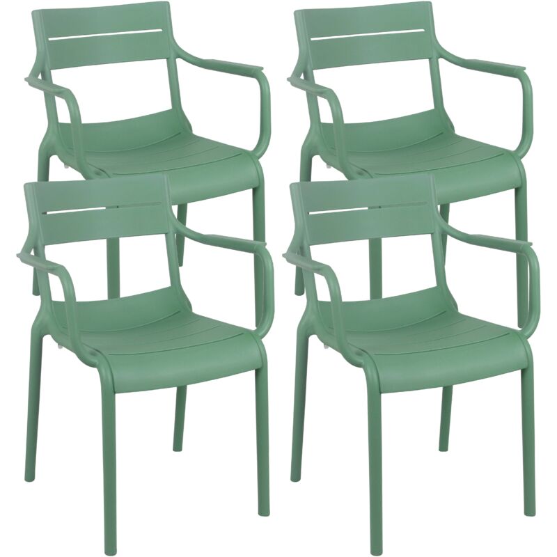 Oviala - Lot de 4 fauteuils de terrasse en plastique vert sauge