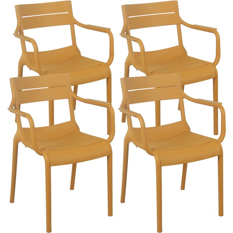 Oviala - Lot de 4 fauteuils de terrasse en plastique jaune moutarde